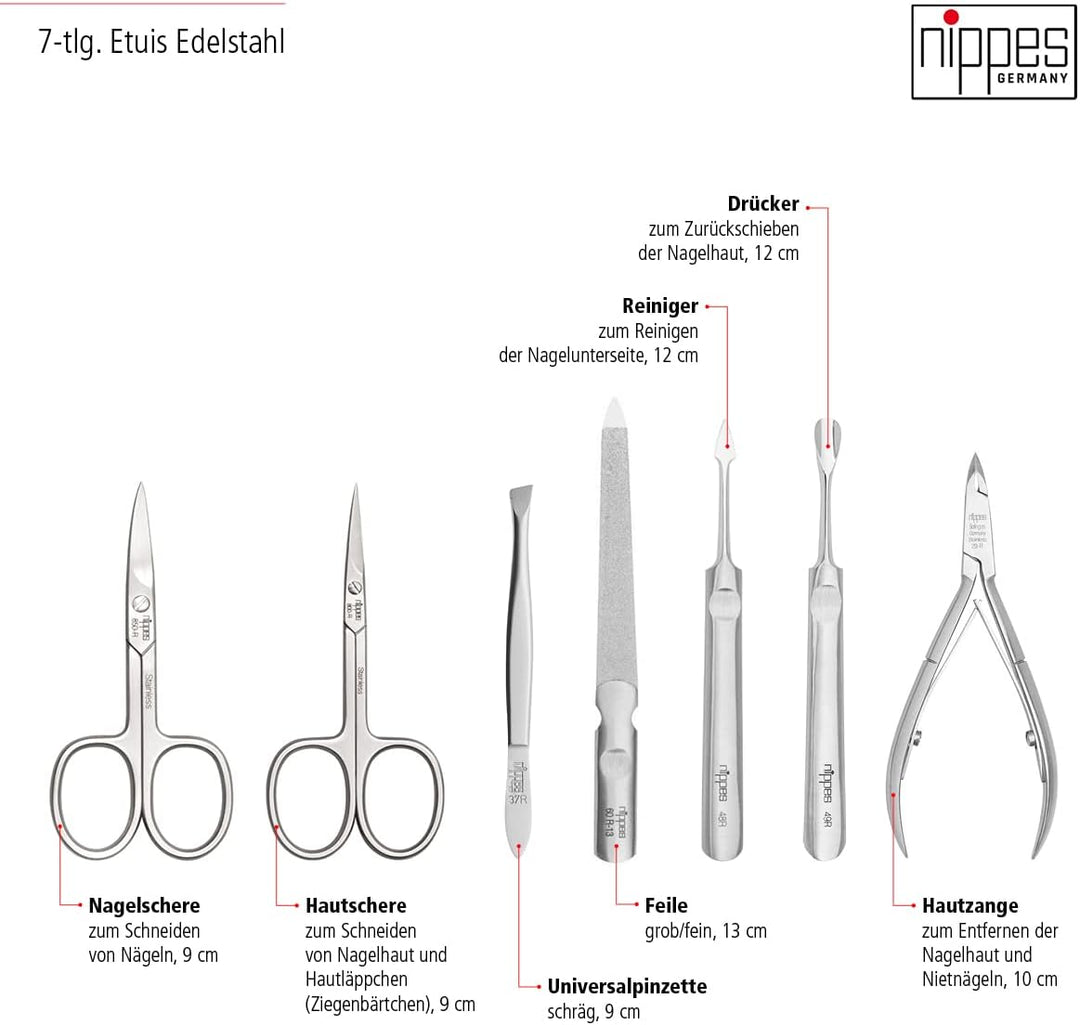 nippes Solingen Premium Line Maniküre Set Tabard, 7-teilig, Edelstahl rost- und nickelfrei, Rindlede