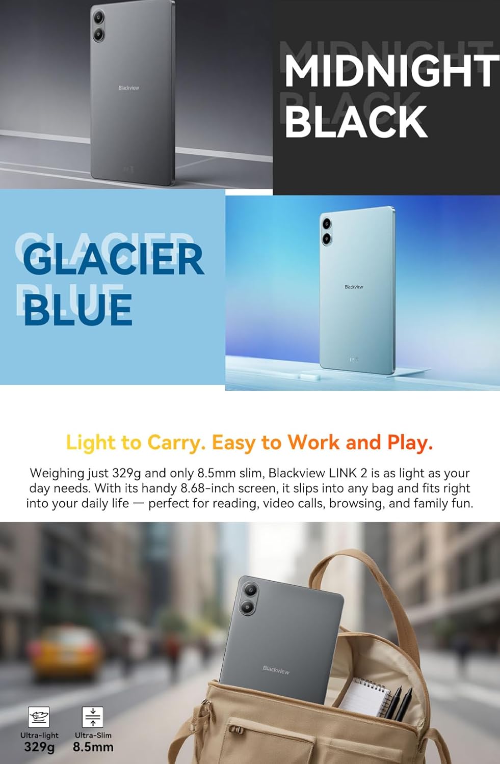 Blackview Link 2 AI Android 15 Tablet, 8,68'' HD+, 12GB+128GB (2TB Externe), 3 KI-Assistenten, AI Fo