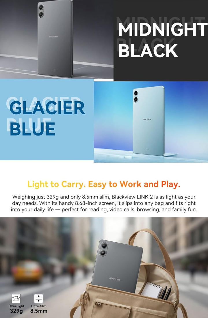 Blackview Link 2 AI Android 15 Tablet, 8,68'' HD+, 12GB+128GB (2TB Externe), 3 KI-Assistenten, AI Fo