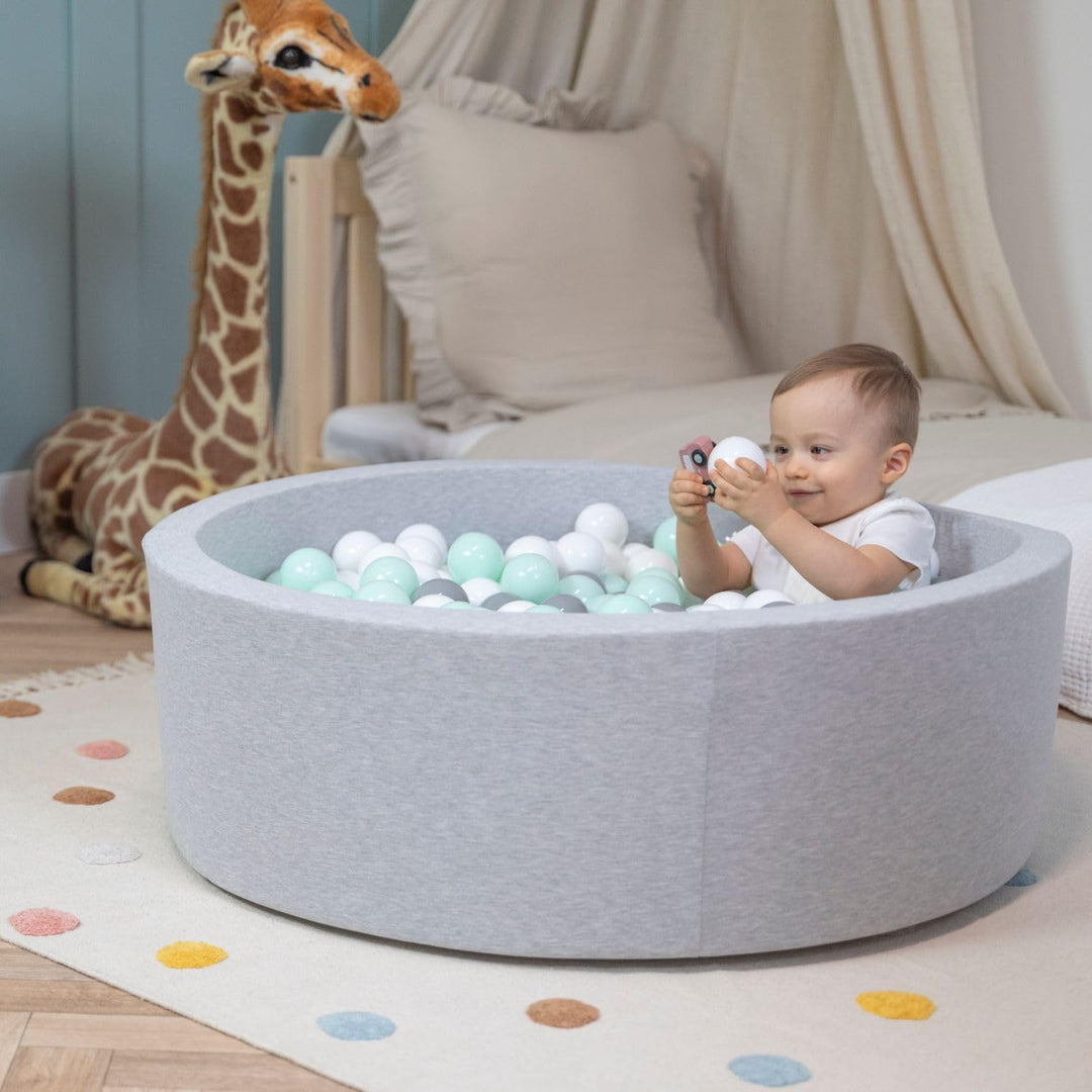 SELONIS Bällebad Bällepool Für Baby Kinder 90X30cm/200 Bälle Rund, Hellgrau: Gelb/Grün/Blau/Rot/Oran
