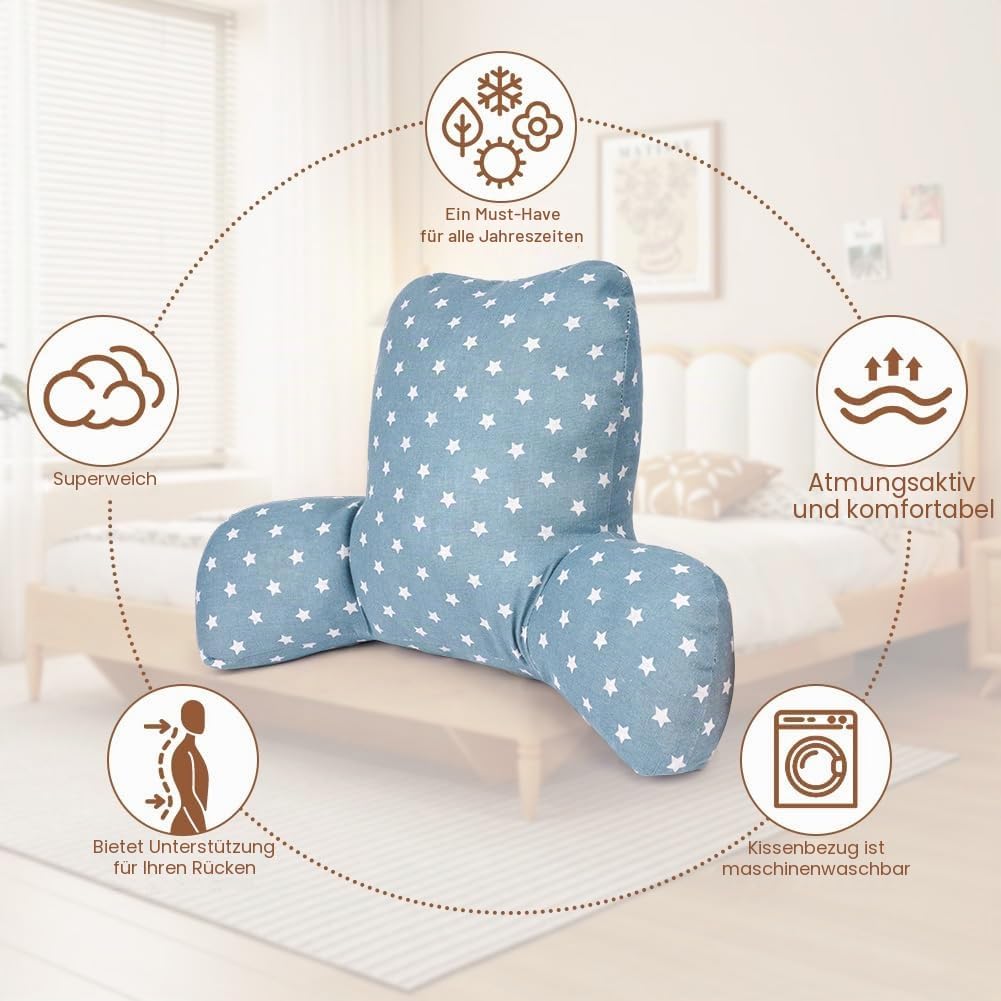 AOOWU Lesekissen, Rückenkissen mit Armlehnen, Rückenlehne im Bett oder auf der Couch, Bettruhekissen