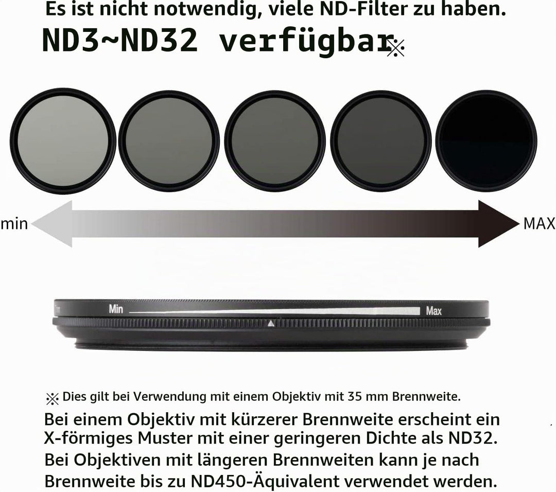 Kenko Variabler Graufilter PRO1D SMART Variable NDX ND3-450 67mm, für Videoaufnahmen, Einstellung de