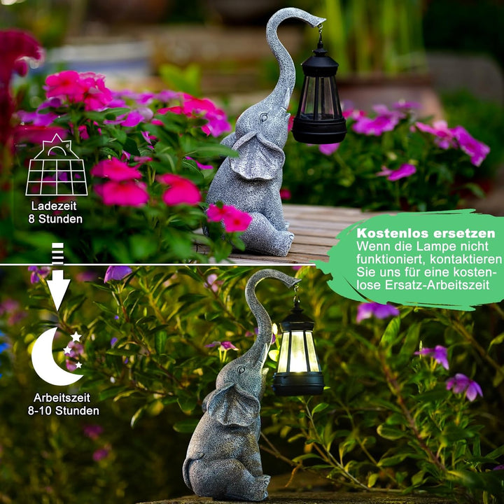 Elefanten Deko mit Solar Laterne Gartenfiguren - für Aussen Gartendeko mit Wetterfest LED Solarlampe