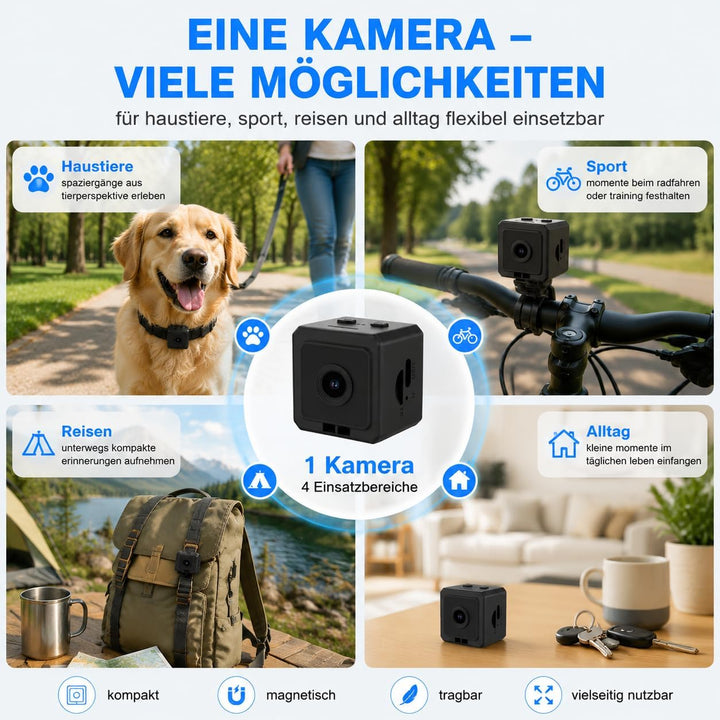 TKMARS Hundekamera für Hunde und Katzen, WLAN Mini Kamera mit Live-Ansicht, App-Steuerung, 1080P HD