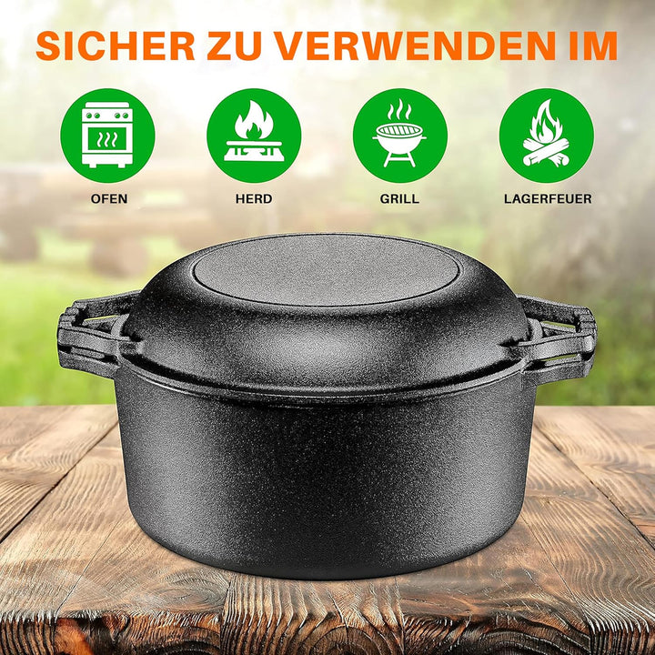 NutriChef Dutch Oven, 26cm- Gusseisen Topf mit Deckel – Brotbacktopf für Ofen, Grill & Outdoor BBQ,
