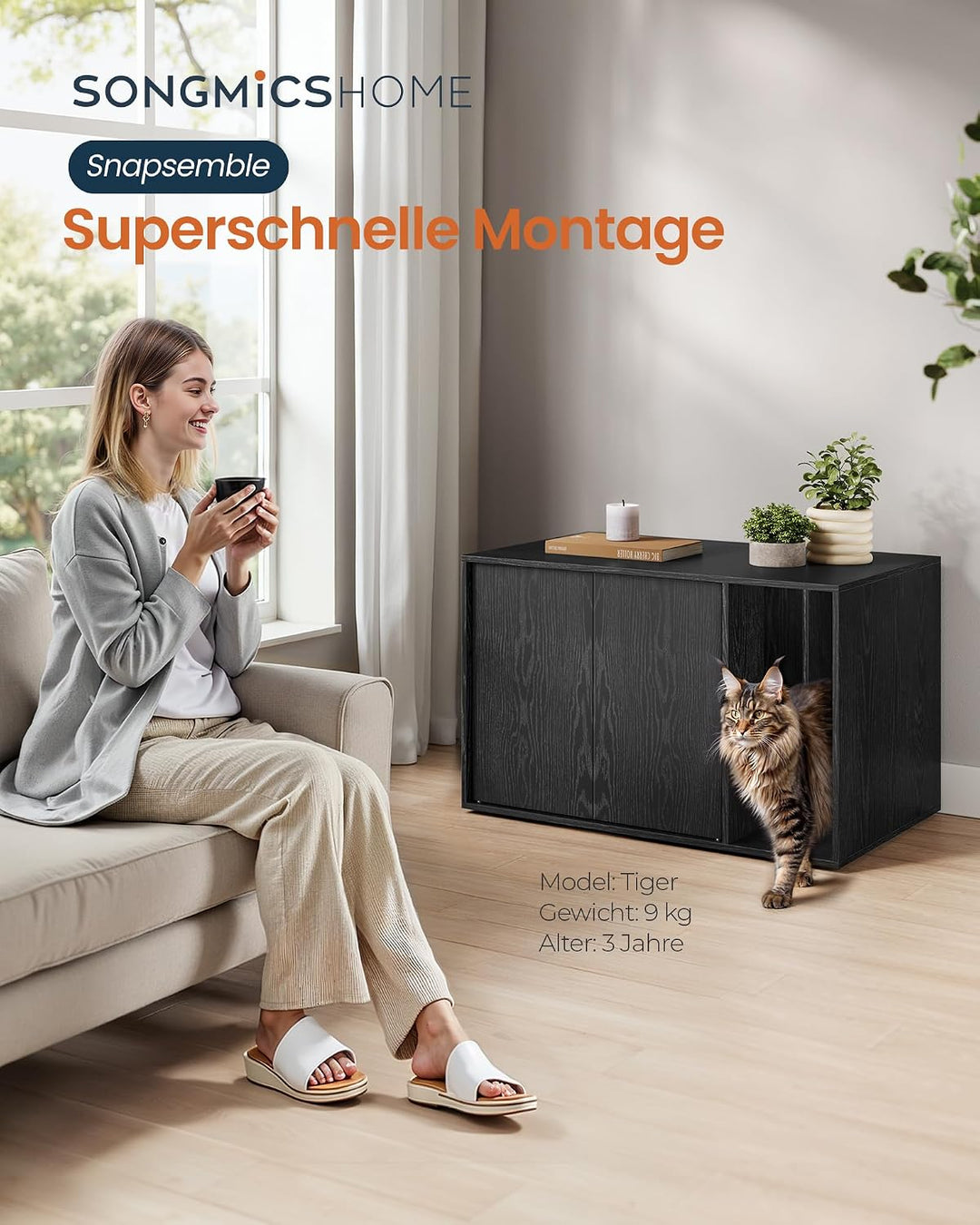 SONGMICS HOME Katzenklo Schrank, superschnelle werkzeuglose Montage, Toolless-Technologie, Katzenhau