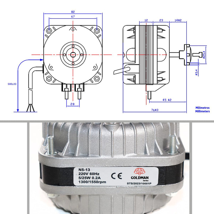 GOLDMAN SERVICE - Flaschenventilator-Motor - 5 Watt / 1300 U/min - für vertikale Gefriertruhe -Kompa
