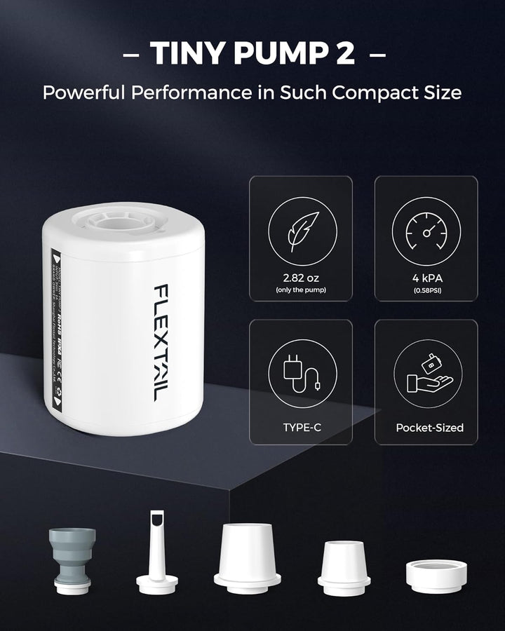 FLEXTAILGEAR Tiny PUMP2 X, Elektrische Luftpumpe mit 1300mAh Akku, Tragbare Kompakte Mini Pumpe USB