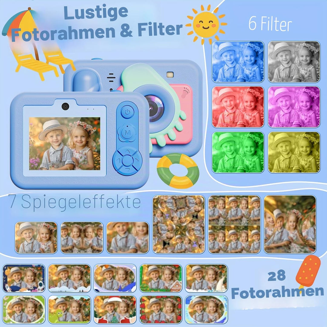 Upgrade Kinderkamera Sofortdruck für Jungen und Mädchen,1080P HD Dual-Linse Selfie Digitalkamera mit