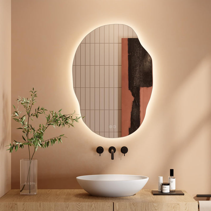 Dripex Badezimmerspiegel Led Badspiegel, Asymmetrisch, Touch-Schalter, Dimmbar, 3 Lichtfarbe Einstel