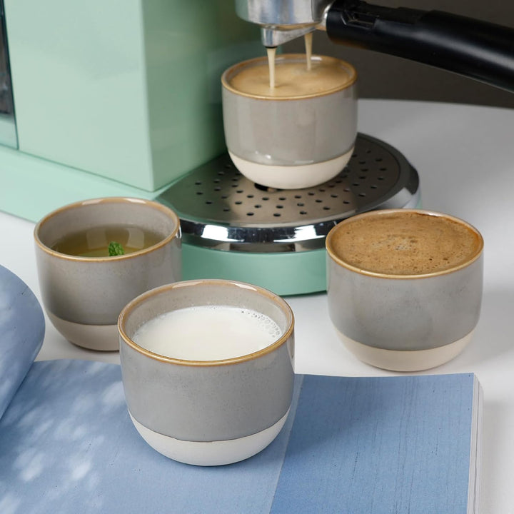 NOVAJOY | Espressotassen Set | 4-teilig | 140 ml | Mini-Espressotasse - Handgefertigt dickwandigem |