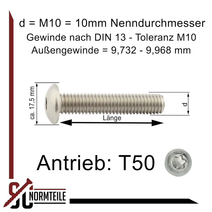 Linsenkopfschrauben mit Innensechsrund (ISR) - M10x110 - (50 Stück) - ISO 7380-1 TX - Edelstahl A2 V