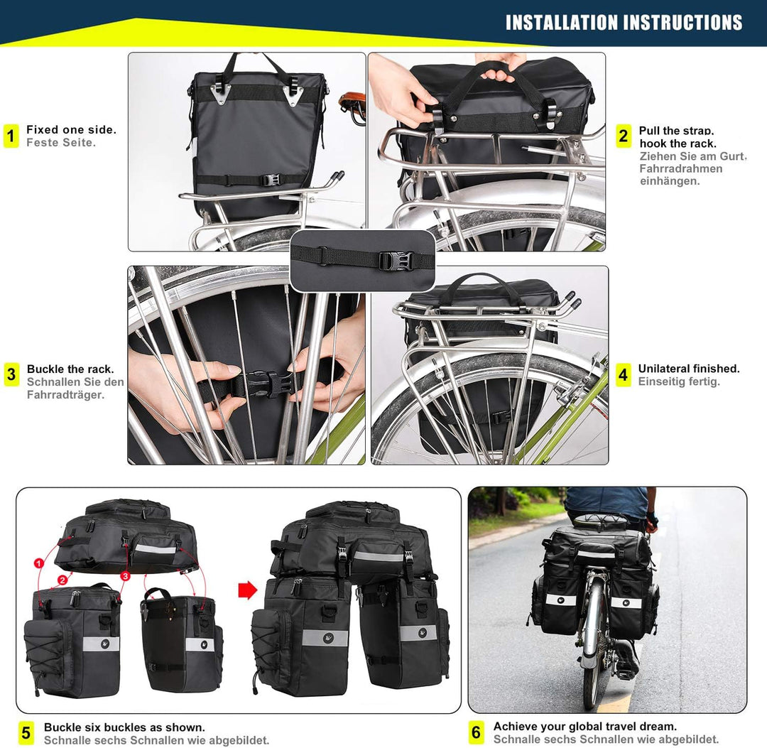 PELLOR Fahrradtasche Multifunction Radfahren Gepäckträger Tasche Reissfest Gross Gepäcktaschen mit R