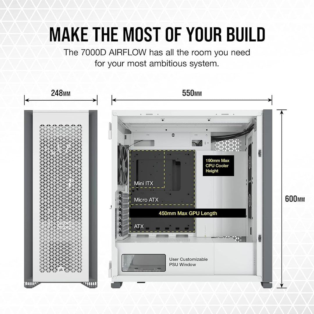 Corsair 7000D AIRFLOW Full-Tower-ATX-PC-Gehäuse (Frontverkleidung für Hohen Luftdurchsatz, Drei Inbe