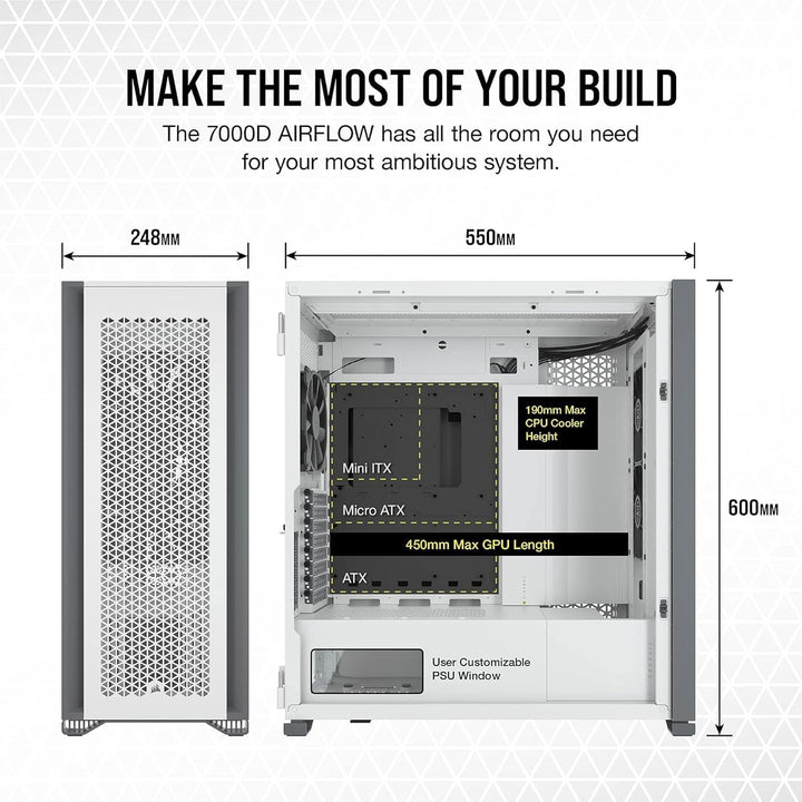 Corsair 7000D AIRFLOW Full-Tower-ATX-PC-Gehäuse (Frontverkleidung für Hohen Luftdurchsatz, Drei Inbe