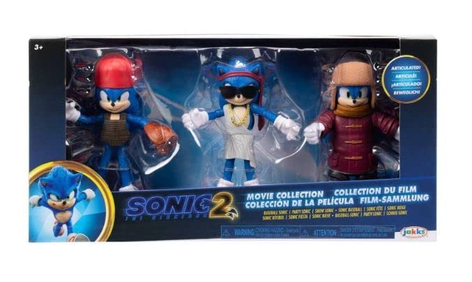 Sonic the Hedgehog 2 - The Movie, 3er Pack Gelenkfiguren-Set, 10,2 cm Sonic Baseball, Baseball