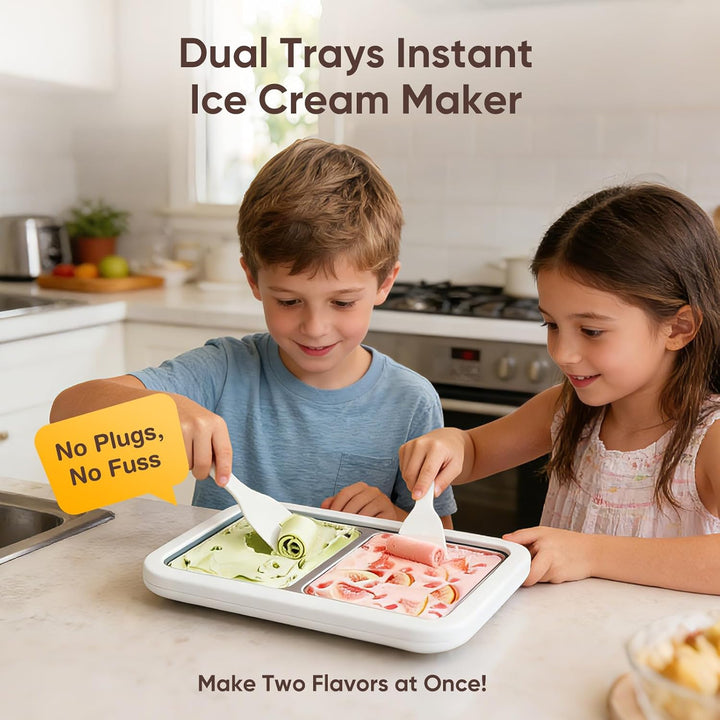 Doppelplatte mit 4 Spateln, Eis Roll Platte Eisplatte, Ice Cream Rolls Maker für Kinder Familie Gela