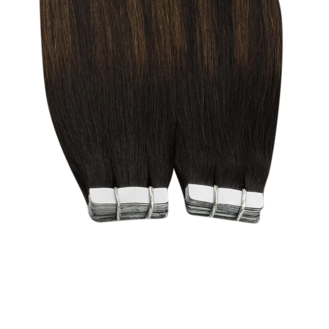 Ugeat Echthaar Extensions Tape Braun Balayage Echthaar Tape in Extensions Dunkelbraun Balayage Remy