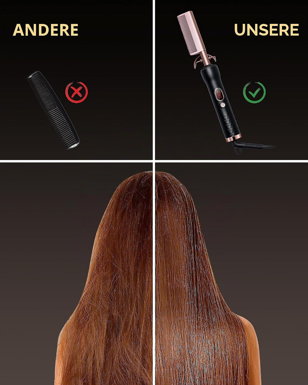 UKLISS Hot Comb, Haarglätter Kamm, Glättkamm, Hot Comb for Wig, Thermal Brush mit LCD 120-230℃, Hair