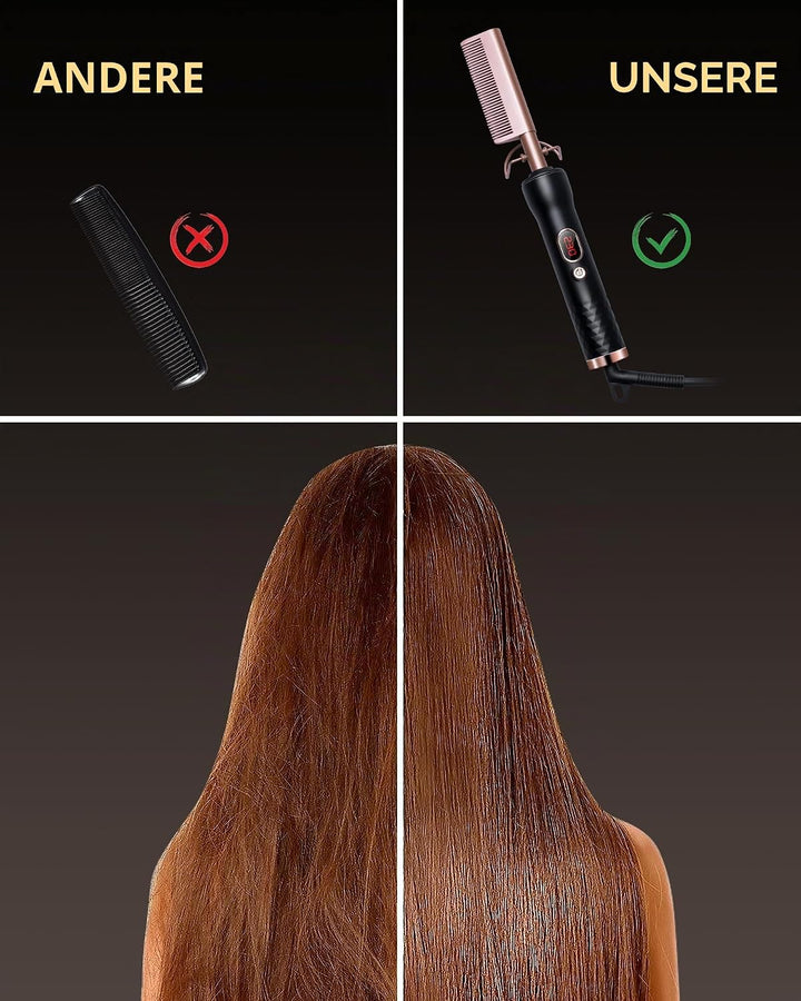 UKLISS Hot Comb, Haarglätter Kamm, Glättkamm, Hot Comb for Wig, Thermal Brush mit LCD 120-230℃, Hair