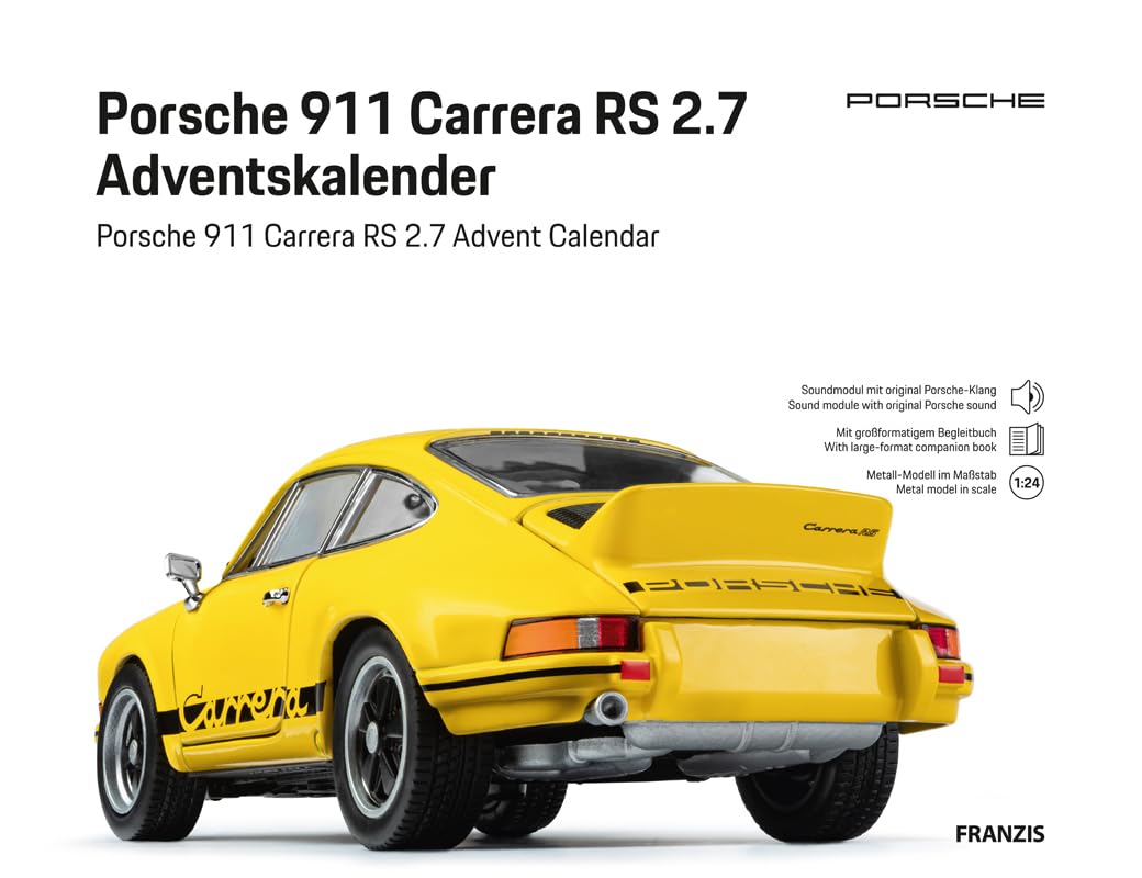 FRANZIS 55155 - Porsche 911 Carrera RS 2.7 Adventskalender, Metall Modellbausatz im Massstab 1:24, i