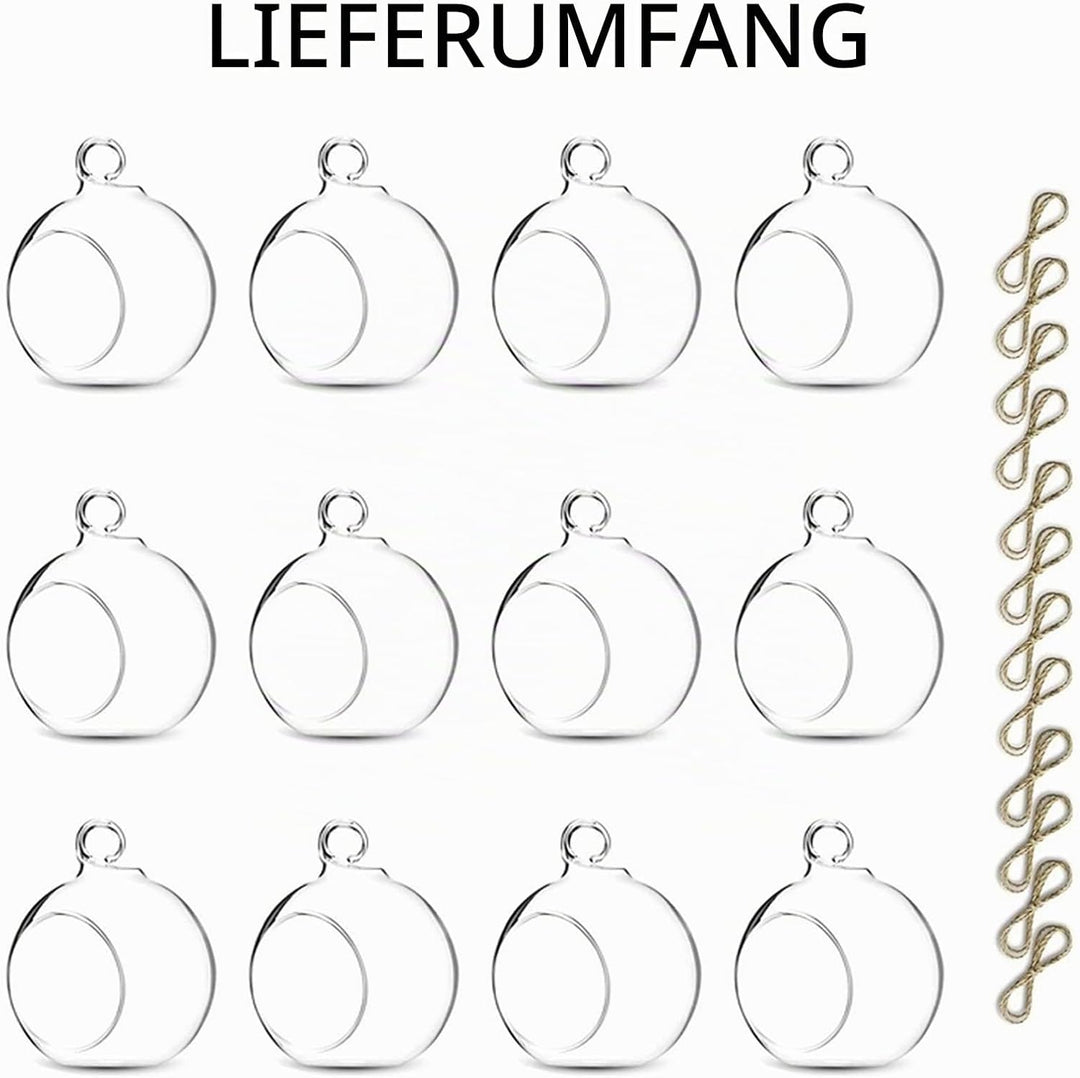 NUPTIO 12 Stück Hängende Teelichthalter Mini Glaskerzenhalter 6cm Durchmesser Kugeln Globus Garten O