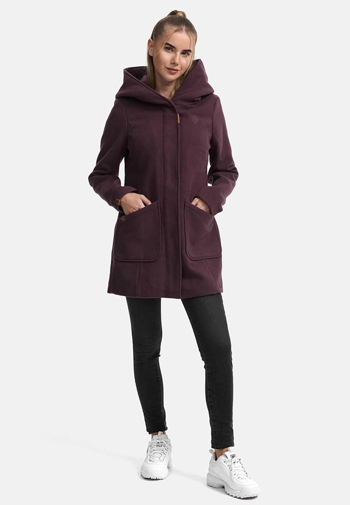 MARIKOO Damen Mantel in Wollmantel-Optik Warmer Trenchcoat mit Kapuze Maikoo XS-5XL 4XL Dusty Plum,