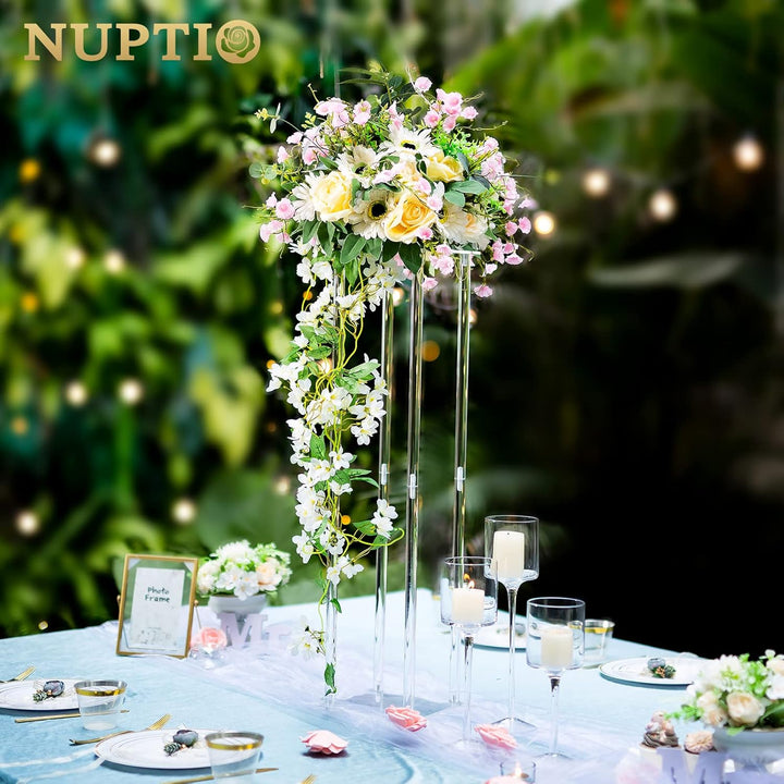 Nuptio 2 Stück Hochzeit Tischdekoration Vase 80cm Hohe Acrylblumen Bodenvase Spalte Blumenarrangemen