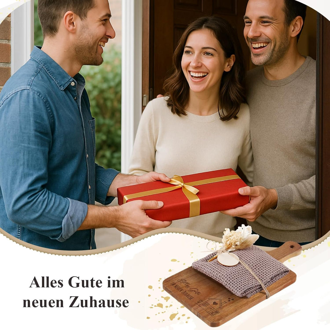 Xuniea Geschenk zum Einzug Einweihungsgeschenk Holz Schneidebrett Baumwolle Küchentuch Mini Getrockn