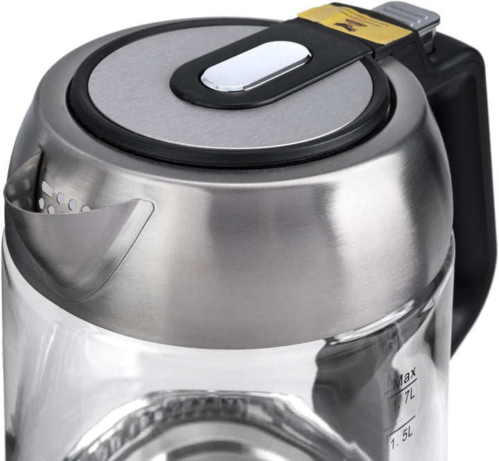 Wasserkocher 1,7L (2200W) Edelstahl, LED-Beleuchtung, Kalkfilter, OneTouch-Verschluss, Kabelaufwickl