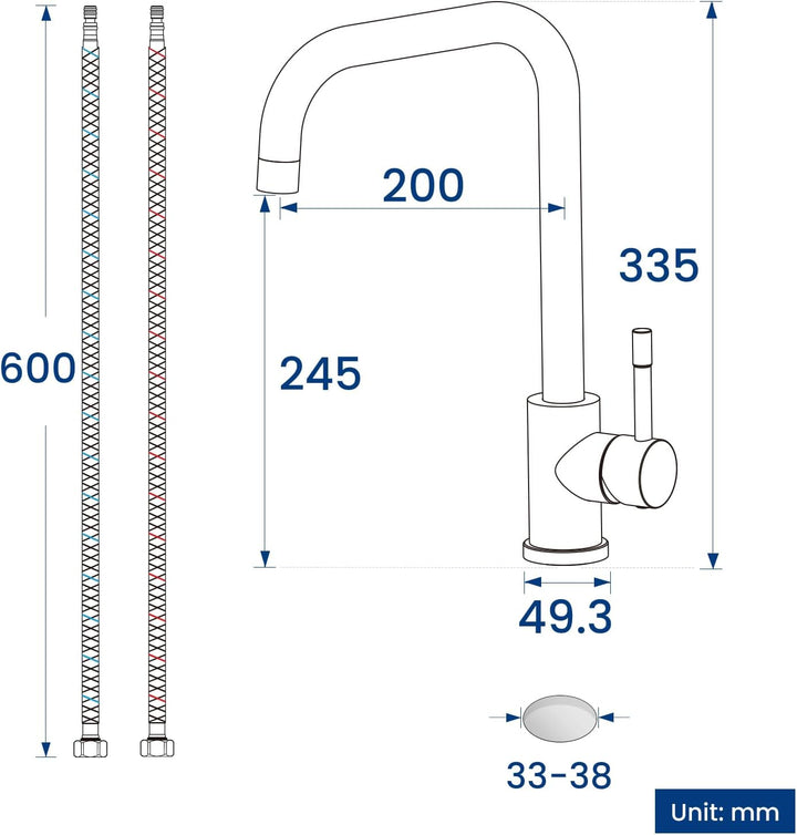 CECIPA Wasserhahn Küche Edelstahl, Küchenarmatur Hochdruck 360° Drehung, Mischbatterie Küche aus Ede