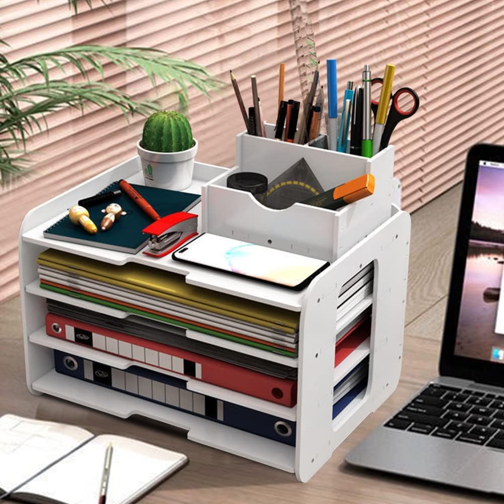 Umllpet Briefablage, 4-Tier Schreibtisch Organizer, Stapelbares Dokumentenablage, A4 Papier Aktenauf