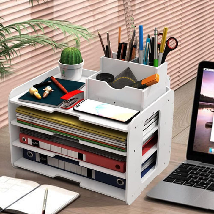 Umllpet Briefablage, 4-Tier Schreibtisch Organizer, Stapelbares Dokumentenablage, A4 Papier Aktenauf