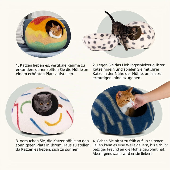 MEOWFIA Katzenbett aus Merinowolle – Handgefilztes, Umweltfreundliches Katzenbett für Katzen &amp; Kätzc