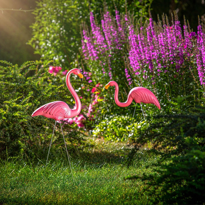 KADAX 2 Stück Garten-Flamingofigur, 83cm Dekofigur Flamingo, Gartenstecker aus Kunststoff, Gartenfig