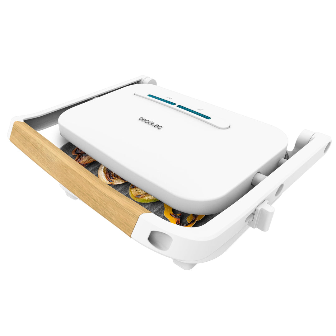 Cecotec Elektrischer Grill Rock'Ngrill 1300 Wood W. Leistung von 1300W, weisses Design, Rockstone-Be
