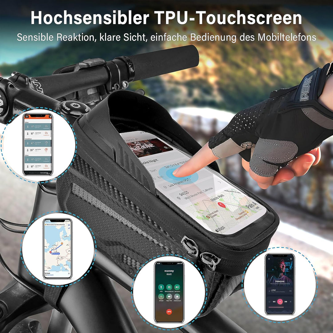 Fahrradtasche Rahmen,1.8L Wasserdicht Handytasche Fahrrad für Smartphone bis zu 6.8 Zoll,mit TPU Sen