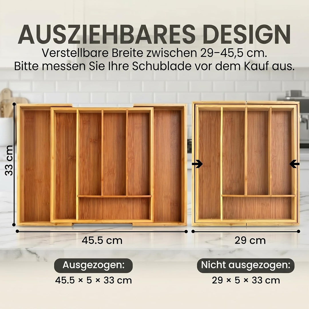 Dimono® Besteckkasten für Schublade 45,5cm ausziehbarer Besteckeinsatz Ausziehbar Bis 45,5 Cm, Auszi