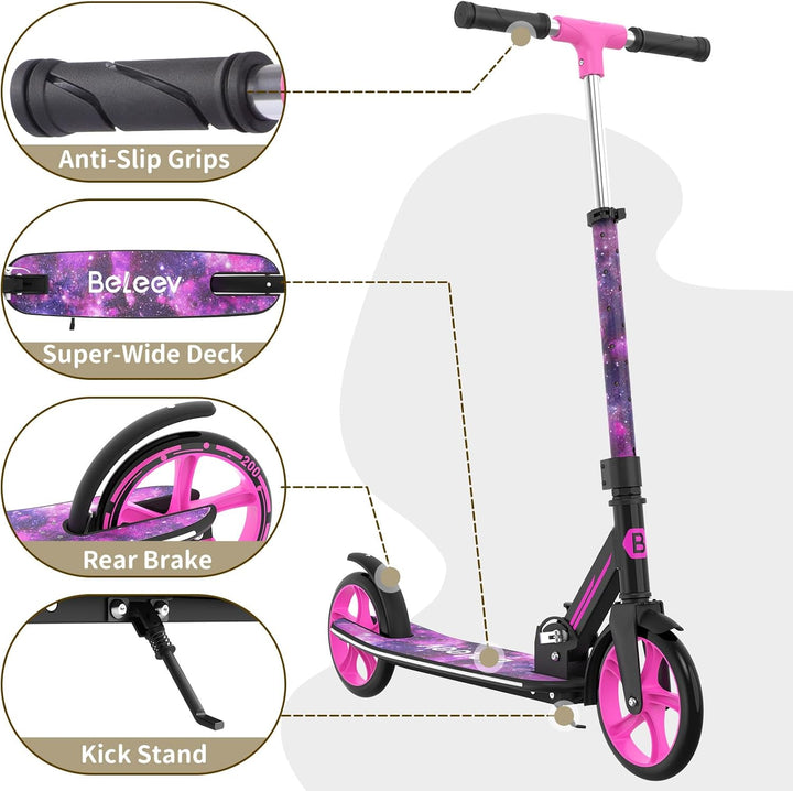 BELEEV V9 Big Wheel Scooter mit LED Leuchtet Lenker & Deck, Roller Kinder 6 Jahre mit Höhenverstellb