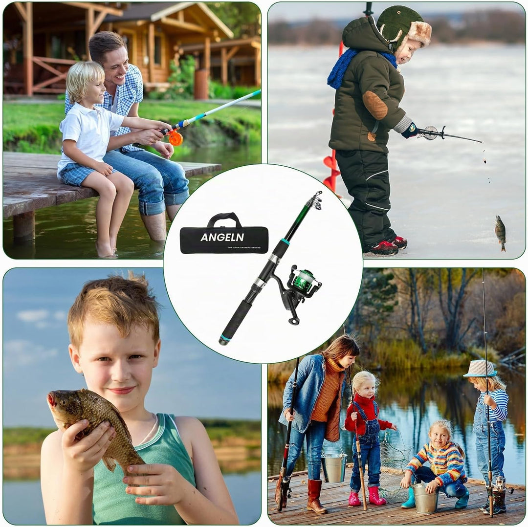 Angelset für Kinder, Kinderangel Komplett Anfänger, Kinder Angelset mit Angelrolle und Köder, 1.8m K