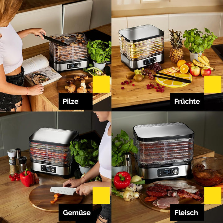 Yoer VitaSave FD01S, Dörrautomat, 450W, 4000 cm2, 24h Timer, LED-Anzeige, Edelstahl INOX, BPA-frei,