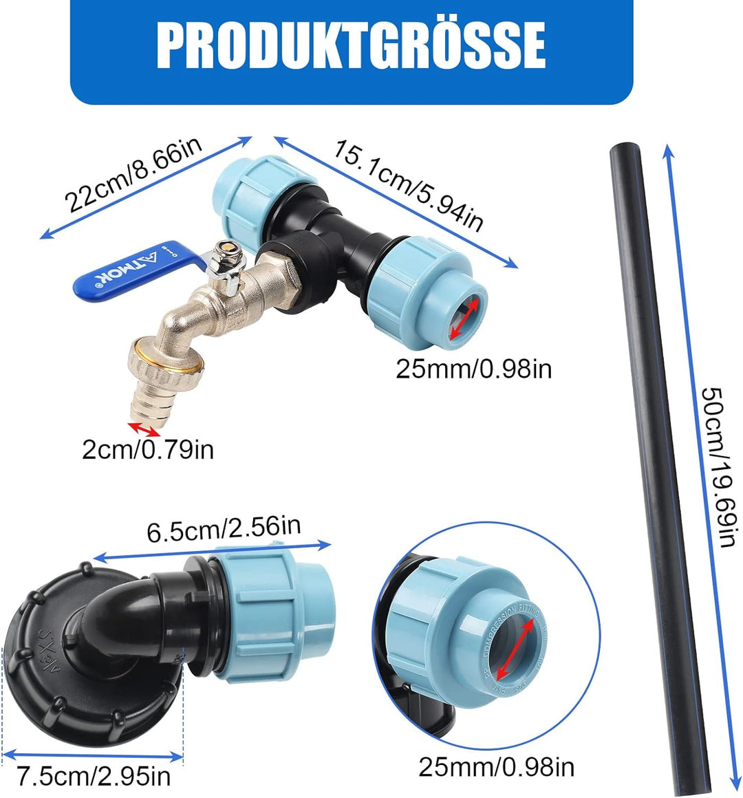IBC Verbindungsset Auslaufhahn,IBC Adapter mit Schwanenhals Wasserhahn, Anschlussteile Für IBC Regen