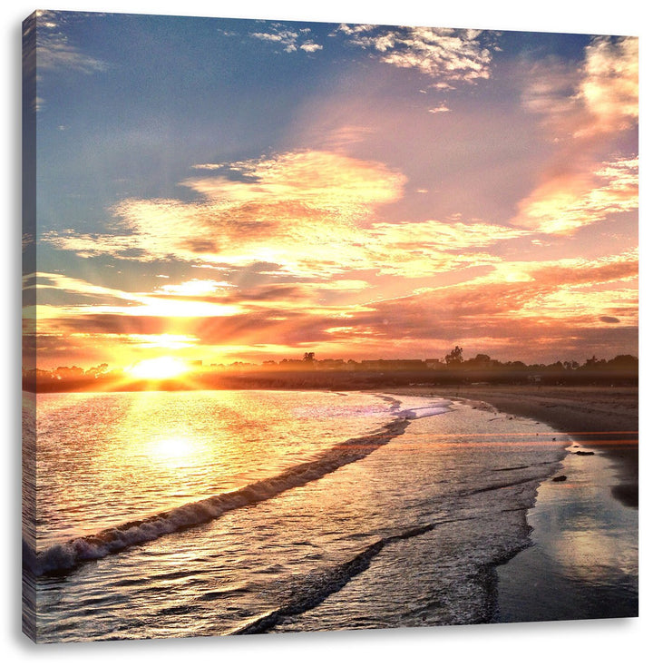Los Angeles Beach, Format: 70x70 auf Leinwand, XXL riesige Bilder fertig gerahmt mit Keilrahmen, Kun
