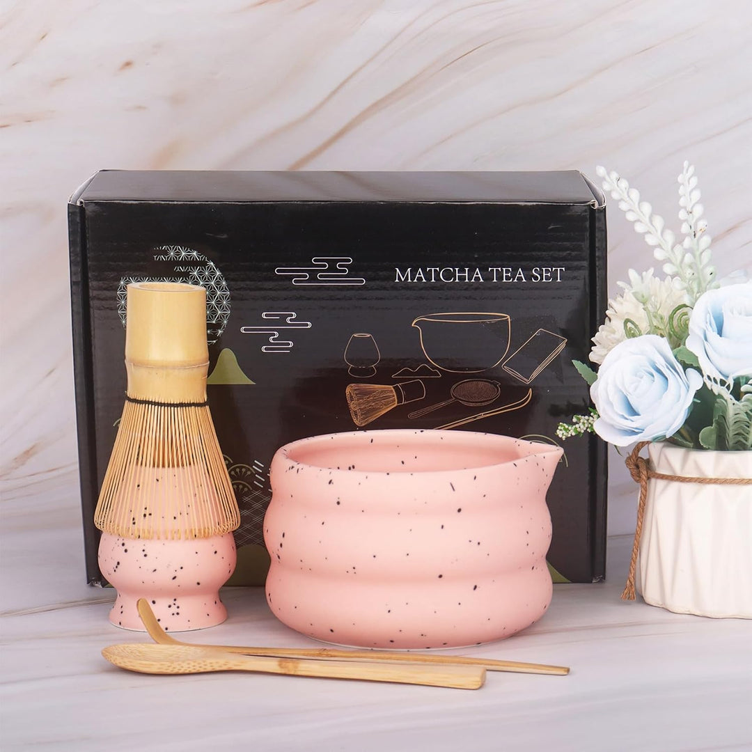 Matcha Tee Set mit Matcha Besen und Schale, Bambus Matcha Schneebesen und Keramik Matcha Besen Halte