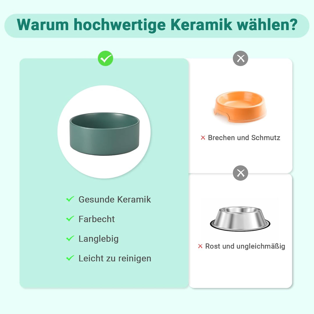 SPUNKYJUNKY Hundenapf Keramik Fressnapf Erhöhter Futternapf Wassernapf mit Bambus Ständer für mittel