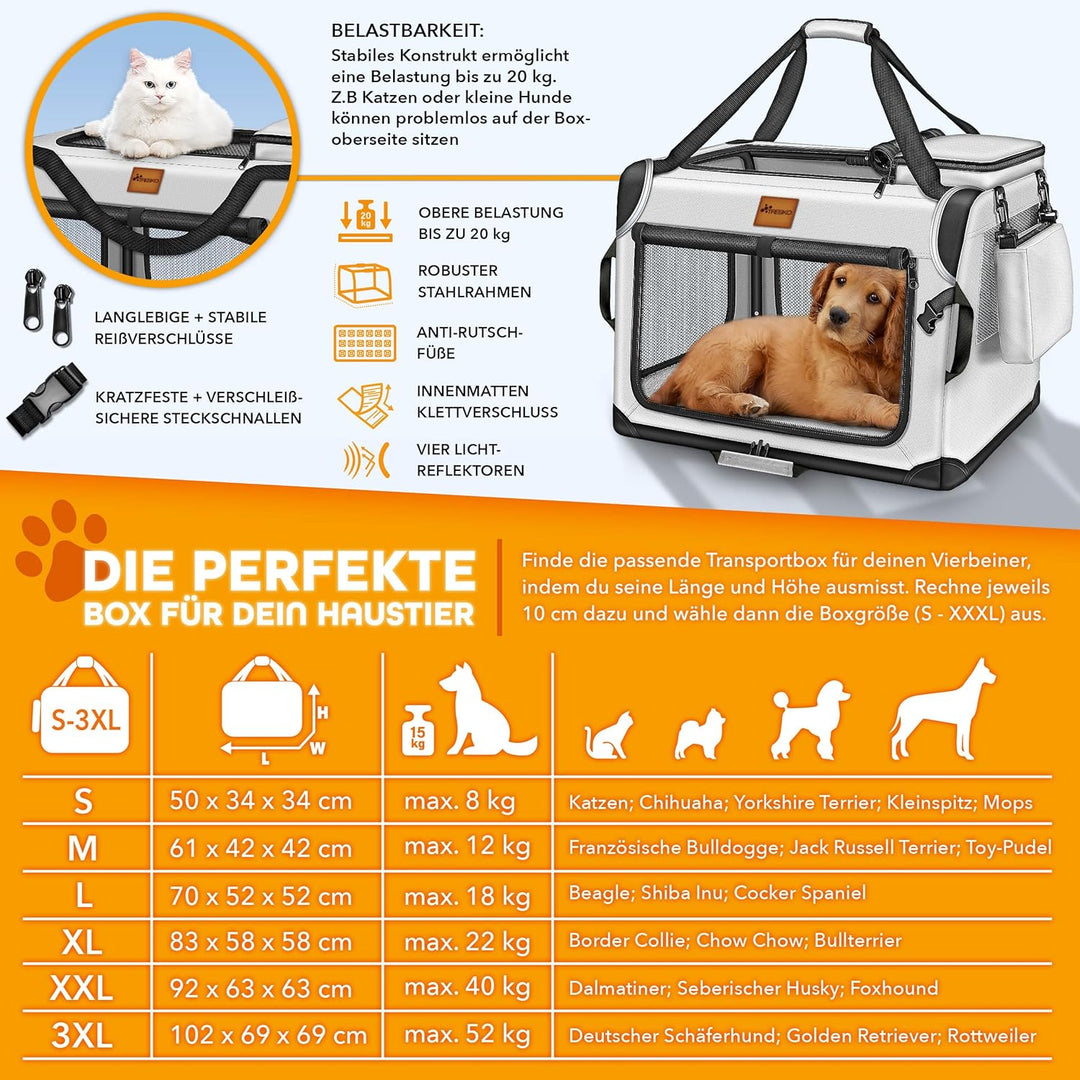 TRESKO® Hundebox faltbar inkl. Leckmatte und Spatel S 50x34x34cm | Transportbox für Hunde und Katzen