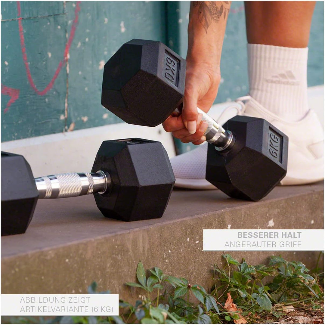 Sport-Tec Hex Kompakthantel aus Gummi, Stück, 1-30 kg Hexagon-Hantel, Krafttraining, Fitness Hantel,