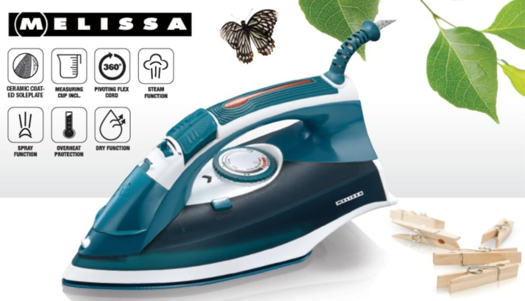 Melissa 16390052 XXL Dampfbügeleisen, 2.200 Watt, Dampfstoss,180 ml Wassertank, Türkisblau/Weiss 220