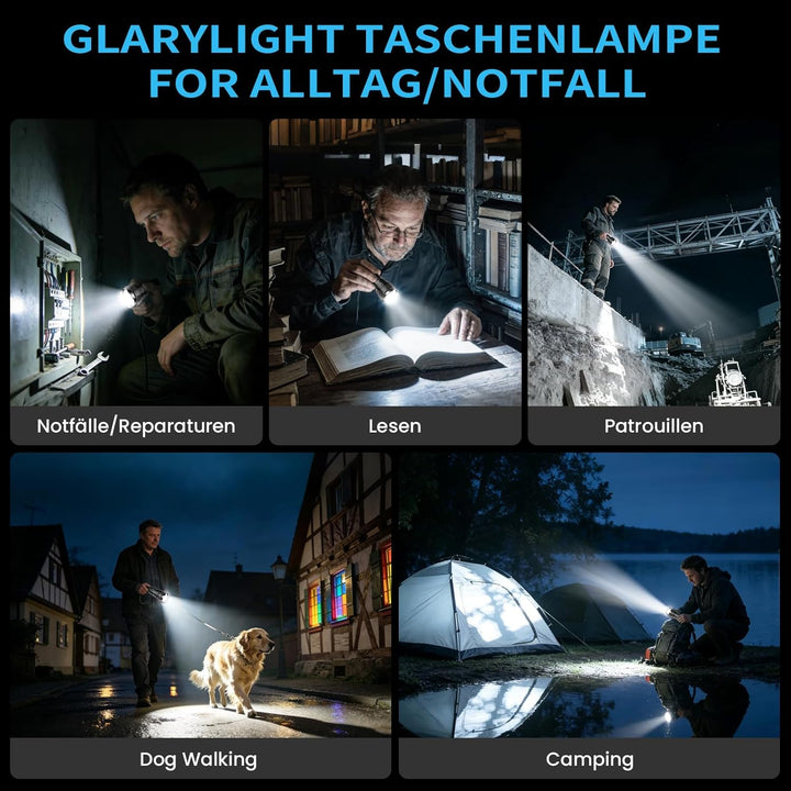 Glarylight Taschenlampe LED Aufladbar 500000 Lumen, LED Taschenlampe Extrem Hell XHP70.2 Taschenlamp