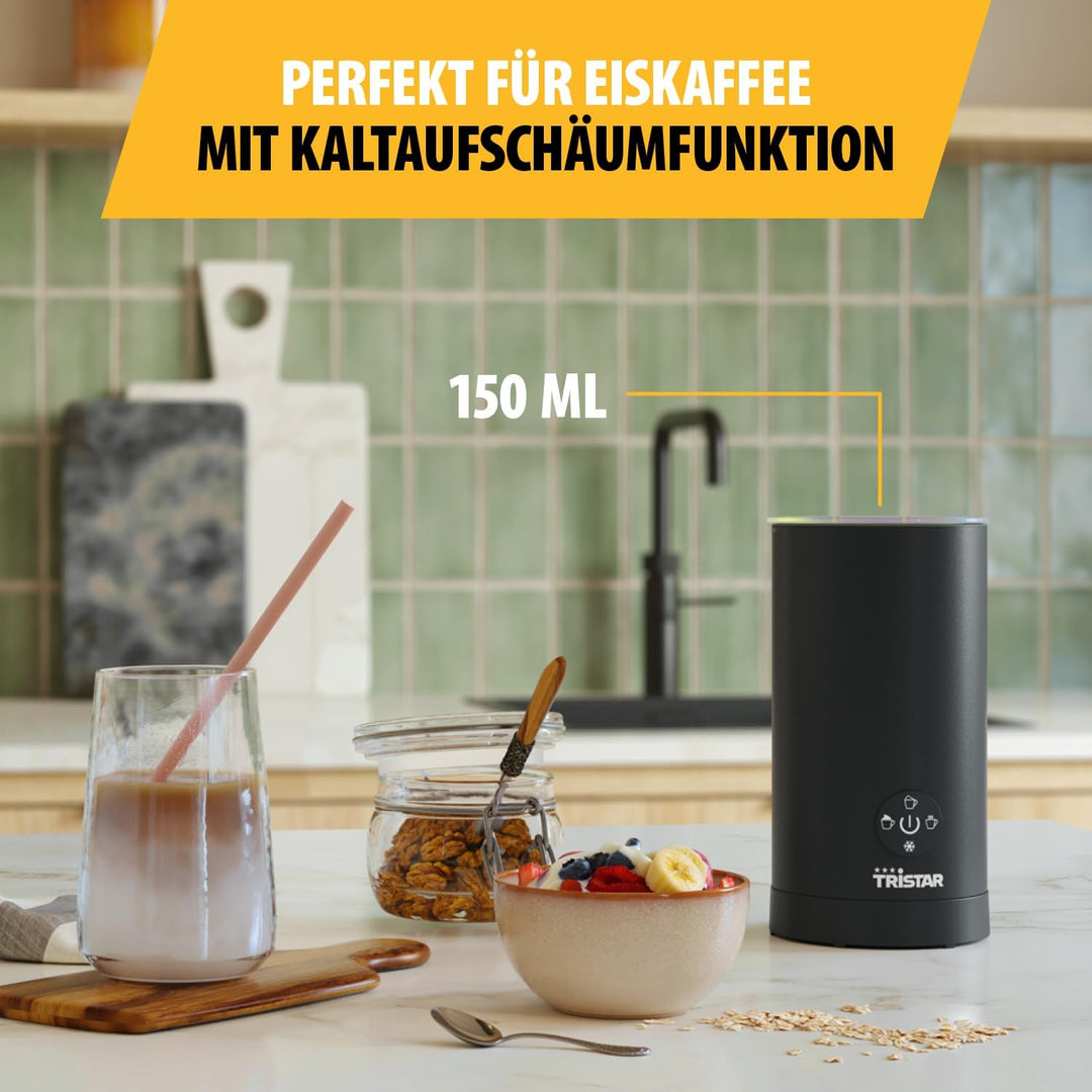 Tristar Milchaufschäumer, 4-in-1 Funktion, 500 W Leistung zum Erhitzen und Aufschäumen von Milch, Ei